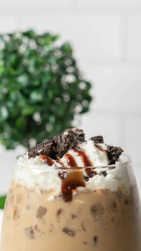 a close up of a milkshake with ore ore ore ore ore ore ore ore ore ore ore ore ore ore ore ore ore ore ore, trending on pexels, hurufiyya, caramel, whipped cream on top, black slime, ivy's