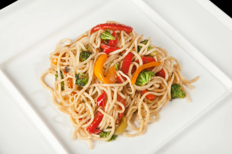 a plate of spaghetti with broccoli and peppers, inspired by Li Di, fan favorite, bao pnan, reluvy5213, caparisons