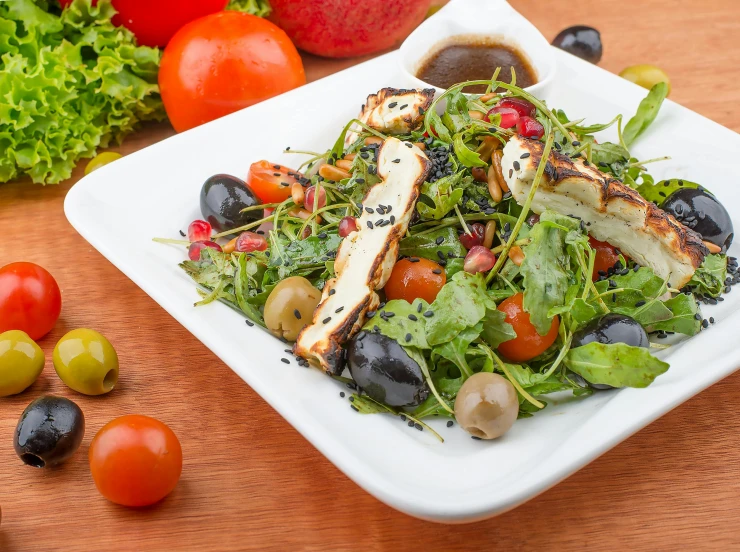 a close up of a plate of food on a table, square, salad, 15081959 21121991 01012000 4k, greek ameera al taweel