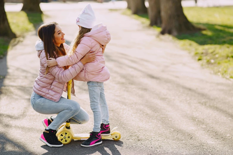 a mother teaching her daughter how to ride a skateboard, pexels contest winner, hugging each other, manuka, hoverboards, oscar winning