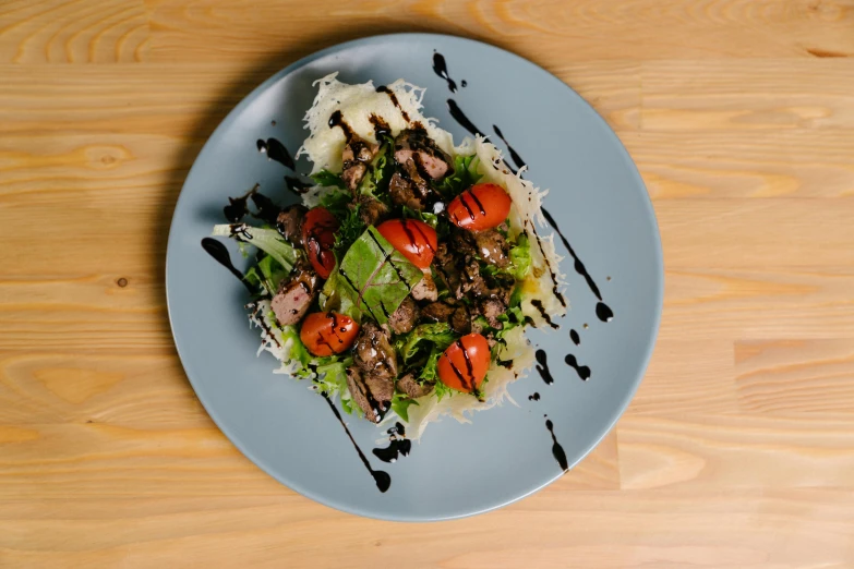 a close up of a plate of food on a table, profile image, salad, medium angle, rukis