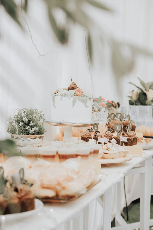 a table that has a bunch of food on it, unsplash, happening, white sweeping arches, cakes, delicate soft hazy lighting, profile image