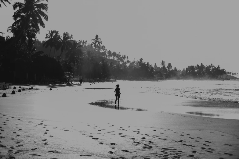 a black and white photo of a person riding a horse on a beach, by Max Dauthendey, pexels contest winner, minimalism, tropical beach, she is walking on a river, panoramic view of girl, gif