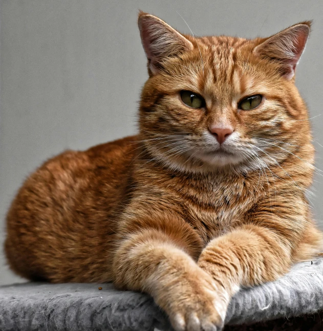 a close up of a cat laying on a ledge, a portrait, pexels contest winner, an orange cat, looking angry, gif, on a gray background