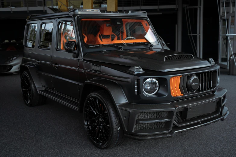 a black mercedes benz benz benz benz benz benz benz benz benz benz benz benz benz benz benz, a digital rendering, unsplash, black and orange, cinematic shot ar 9:16 -n 6 -g, square, fully armoured