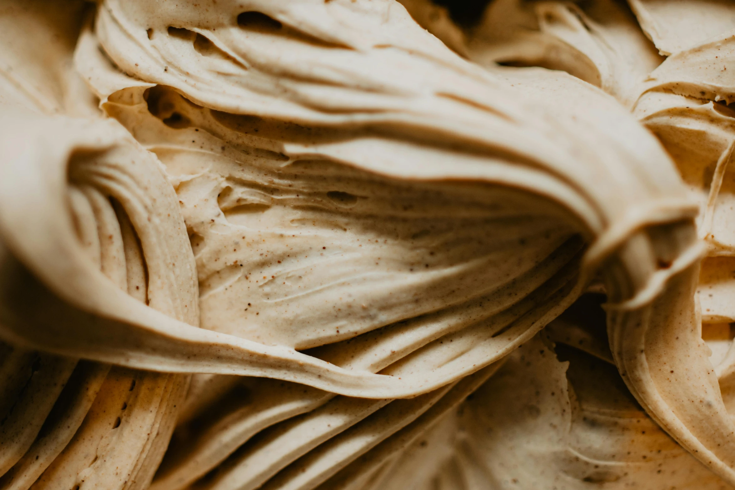 a close up of a bowl of ice cream, an abstract sculpture, trending on pexels, art nouveau, noodles, taupe, bark for skin, long flowing fabric