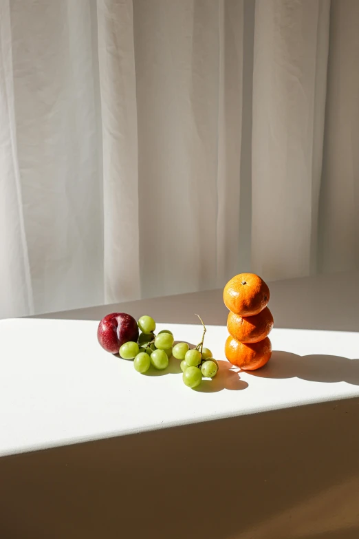 a bunch of fruit sitting on top of a table, a still life, by Gavin Hamilton, unsplash, visual art, soft window light, abstract sculpture, jinyoung shin, white and orange