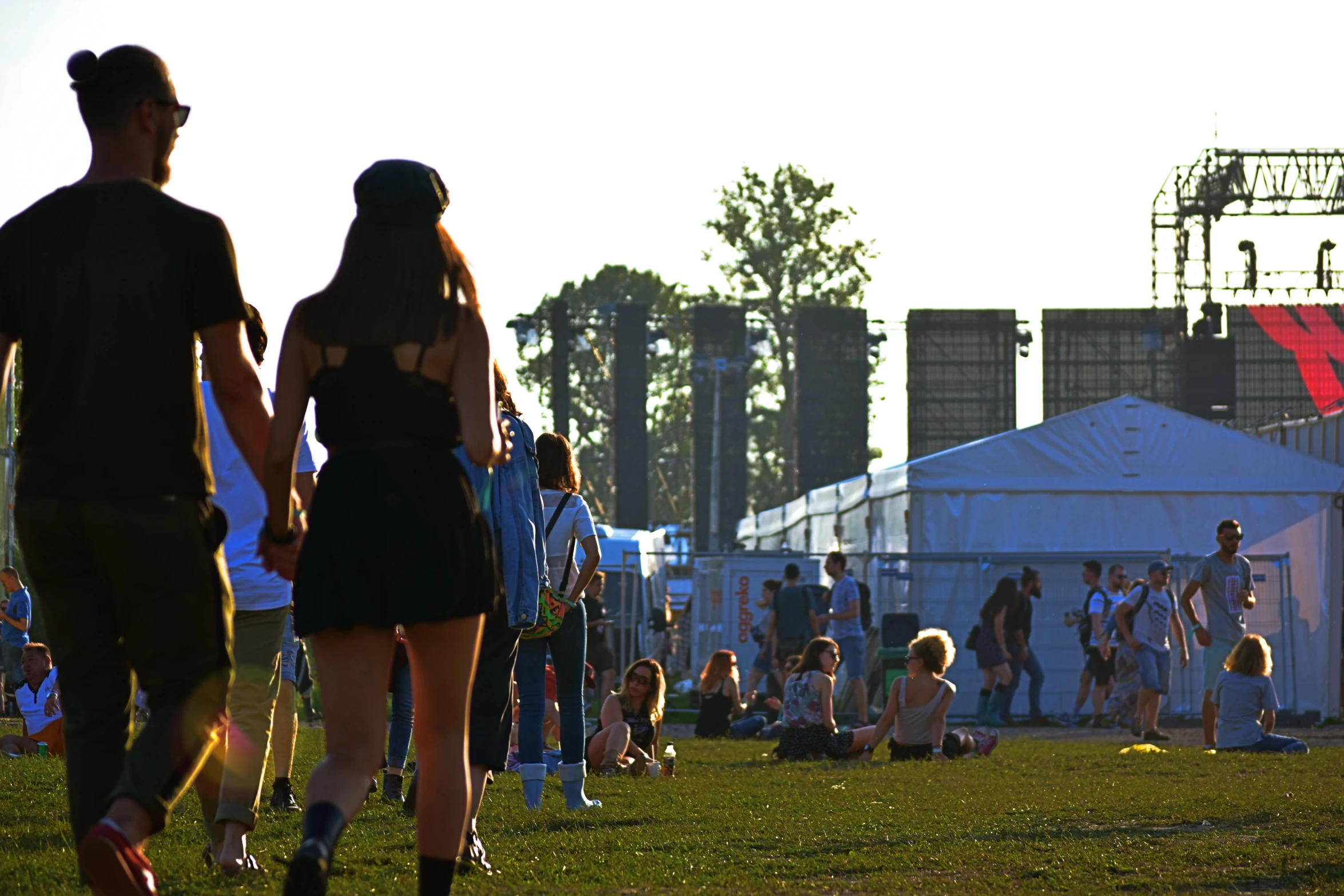 a group of people standing on top of a lush green field, a person at a music festival, late afternoon lighting, gigapixel photo, other women dancing behind