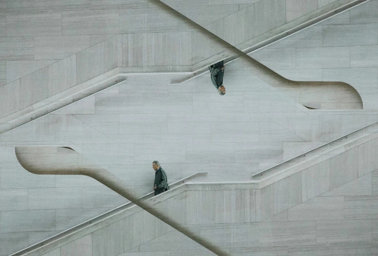 a couple of people that are walking up some stairs, inspired by Anna Füssli, pexels contest winner, conceptual art, detailed symmetrical, lying on an abstract, national gallery, two male