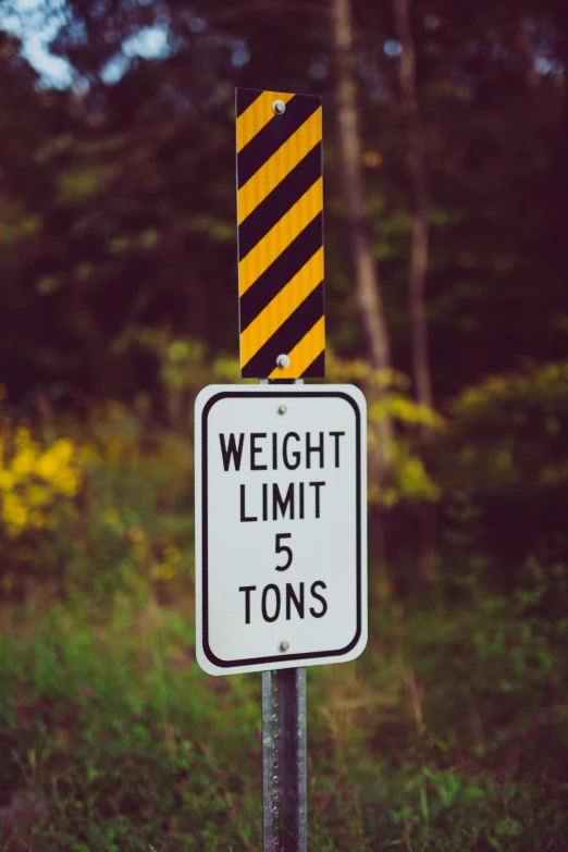 a sign reads weight limit 5 tons on the top of a pole