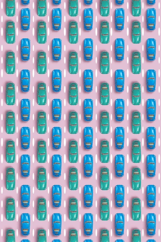 a blue and green pattern on a pink background, inspired by Tom Wesselmann, trending on unsplash, maximalism, cars parked, tilt-shifted, normal map, car traffic