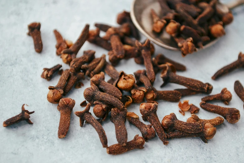 a spoon full of cloves next to a pile of cloves, by Julia Pishtar, trending on pexels, hurufiyya, jen atkin, brown skinned, 1 6 x 1 6, thumbnail