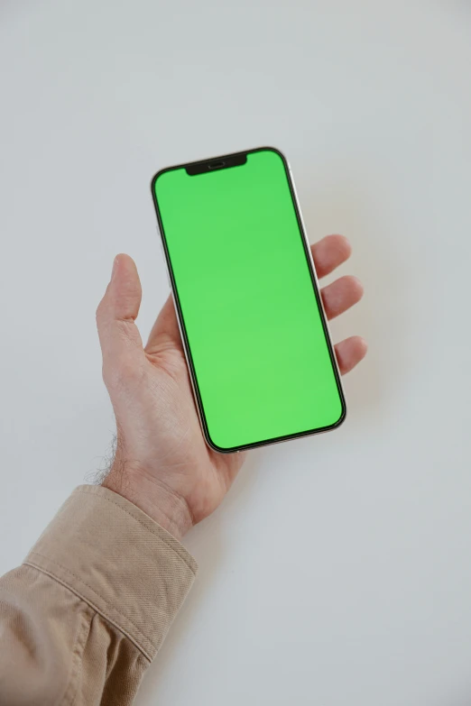 a person holding an iphone with a green screen, pexels, 2 5 6 x 2 5 6, light gradient, modern minimalist f 2 0, green matrix light