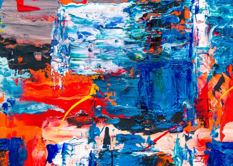 a painting with many different colors on it, pexels contest winner, abstract expressionism, cobalt blue and pyrrol red, palette knife, abstract tech, warm shades of blue