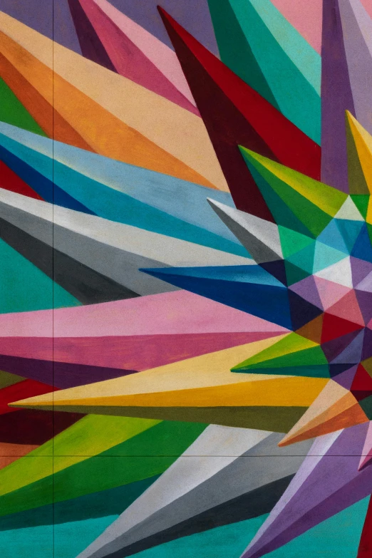 a colorful mural on the side of a building, inspired by Johannes Itten, geometric abstract art, ( geometric )