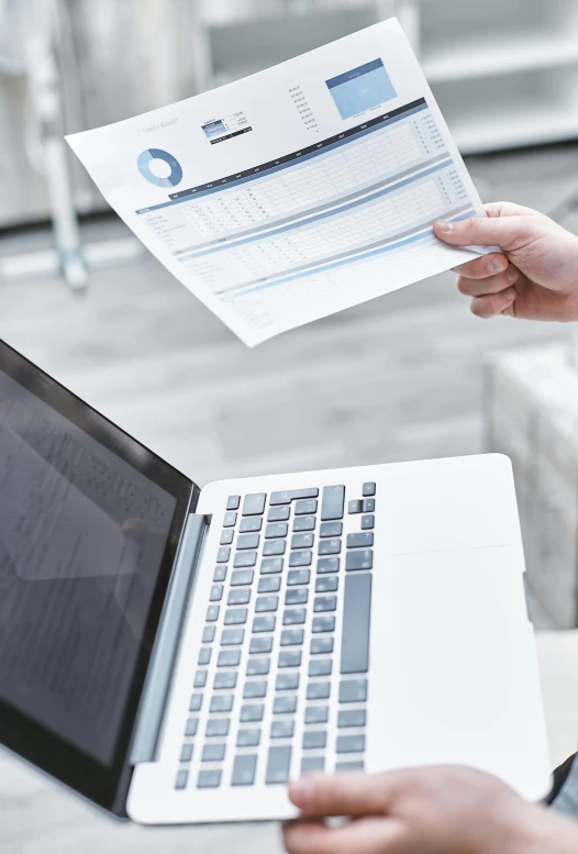 a woman sitting on a couch using a laptop computer, a digital rendering, trending on unsplash, papers on table, standing sideways, analysis report, promo image