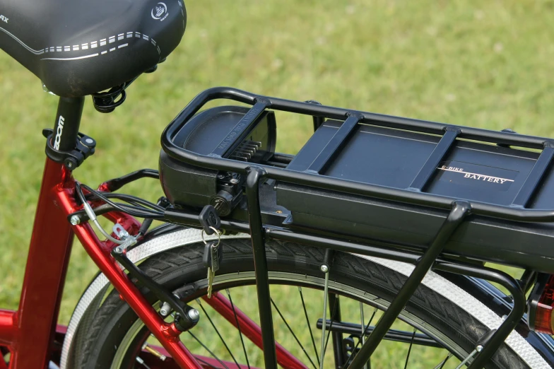 a close up of a bike with a basket on the back, battery, thumbnail, multi-part, wide greenways