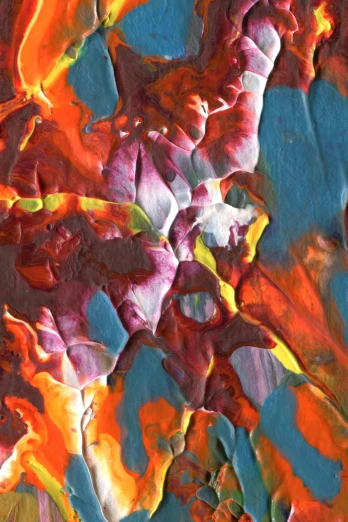 a close up of a painting on a piece of paper, an abstract painting, inspired by Umberto Boccioni, featured on zbrush central, flames, close-up print of fractured, petals, mauve and cinnabar and cyan