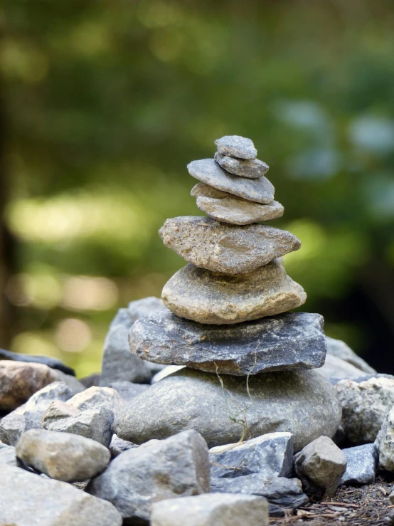 a pile of rocks sitting on top of a pile of dirt, inspired by Andy Goldsworthy, unsplash, enchanted forest tower, al fresco, slate, small in size