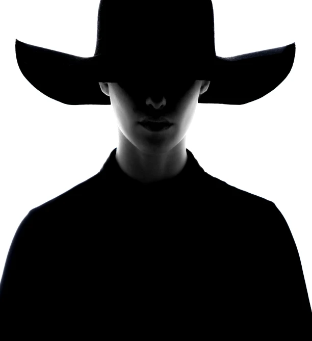 a silhouette of a woman wearing a cowboy hat, by Clifford Ross, conceptual art, hugh kretschmer, silhouette :7, hooded, ( conceptual art )