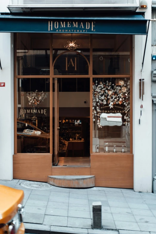 the store front of the shoe shop is very clean