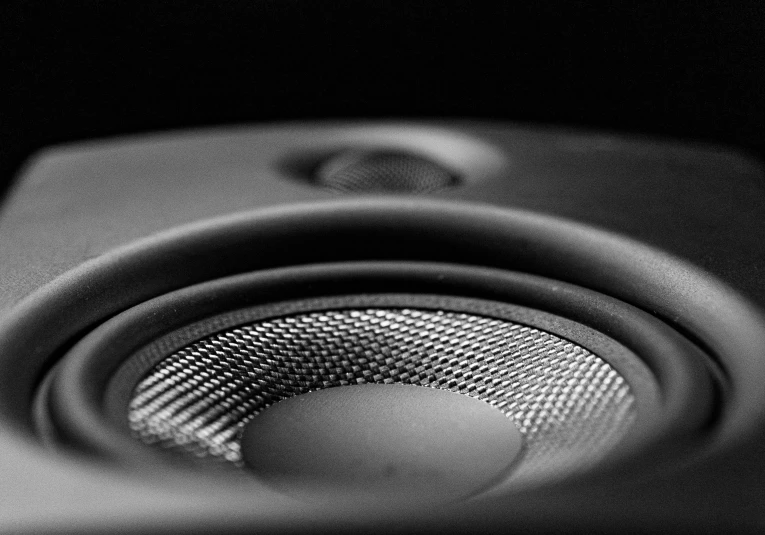 a black and white photo of a speaker, pixabay, bang olufsen, hd macro photograph, enhanced quality, music poster