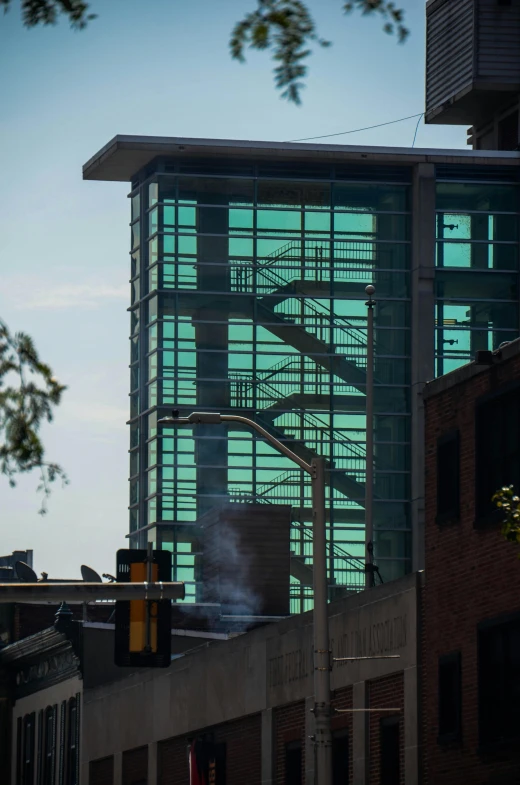 a view of a large building from across the street