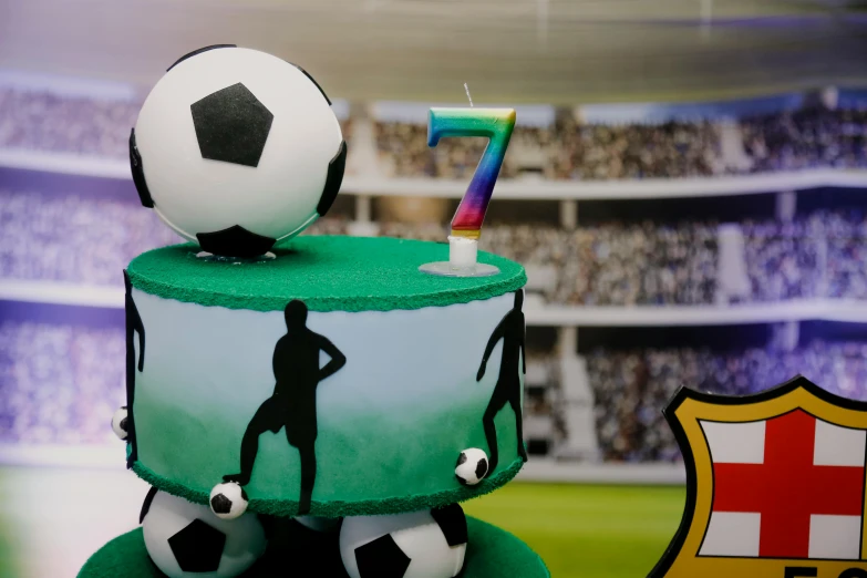 a cake with a soccer ball on top of it, a cartoon, pexels contest winner, zoomed in shots, lens flair, birthday party, profile image