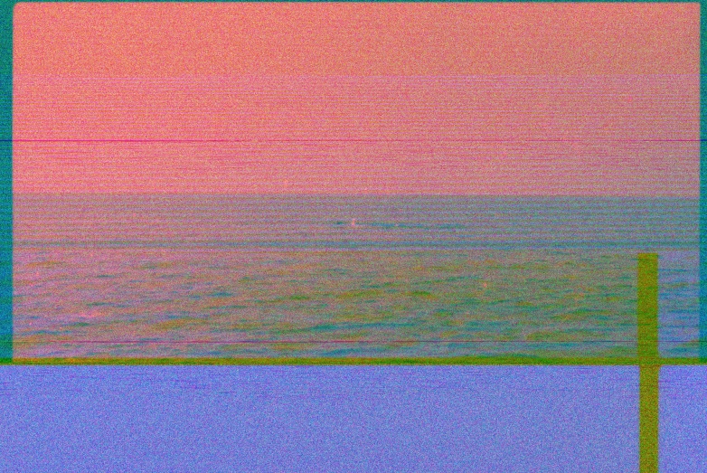 a picture of a beach with the ocean in the background, an album cover, inspired by Attila Meszlenyi, computer art, vhs glitch, 2 0 5 6 x 2 0 5 6, ((sunset)), pc screen image