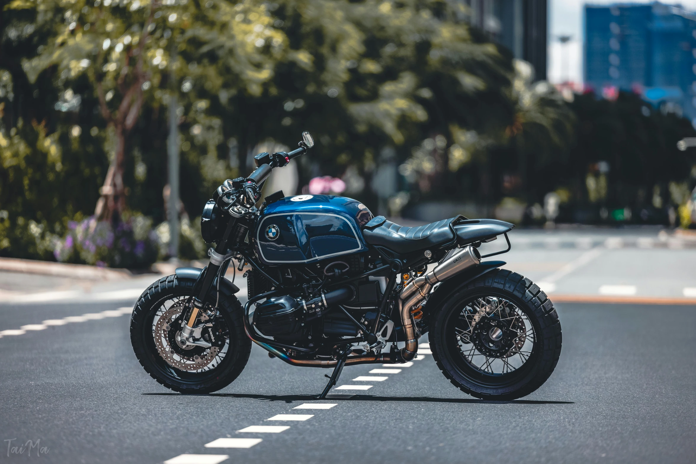 a motorcycle that is sitting on the side of a road