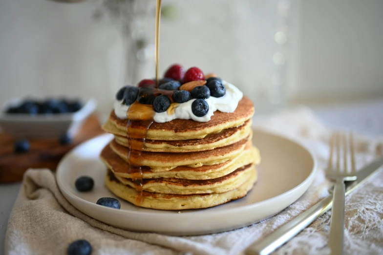 a plate that has some pancakes on it