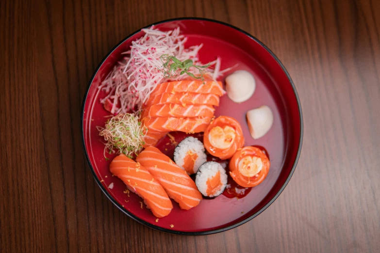 sushi platter with some noodles and other items