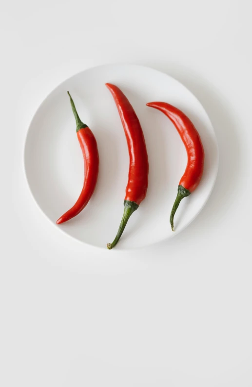 three chili peppers on a white plate, a digital rendering, inspired by Jan Müller, trending on pexels, curves, wok, organics, banner