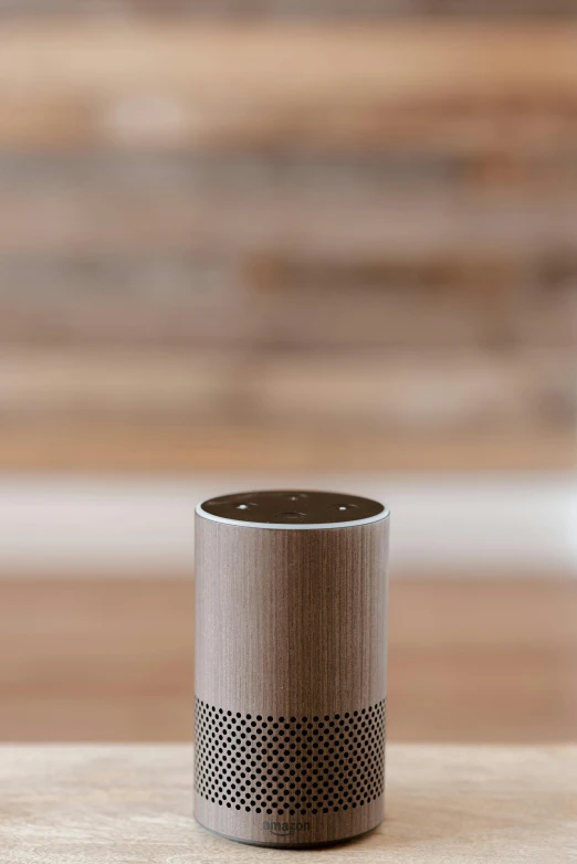 a smart speaker sitting on top of a wooden table, a picture, alabama, tall shot, 4 0 9 6, ecommerce photograph