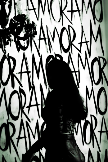 a woman standing in front of a graffiti covered wall, an album cover, inspired by Briana Mora, daido moriyama, paranoid, obamna, drawn in a noir style