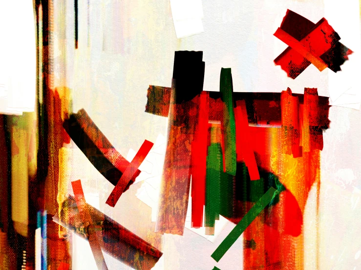 a close up of a piece of art on a wall, inspired by Hans Hofmann, pexels contest winner, lyrical abstraction, digital collage, in style of caravaggio, 15081959 21121991 01012000 4k, red green