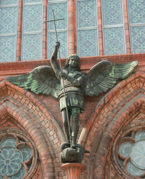 a statue of an angel on top of a building, pre - raphaelite brotherhood, deployed wings, robin williams is god, high arches