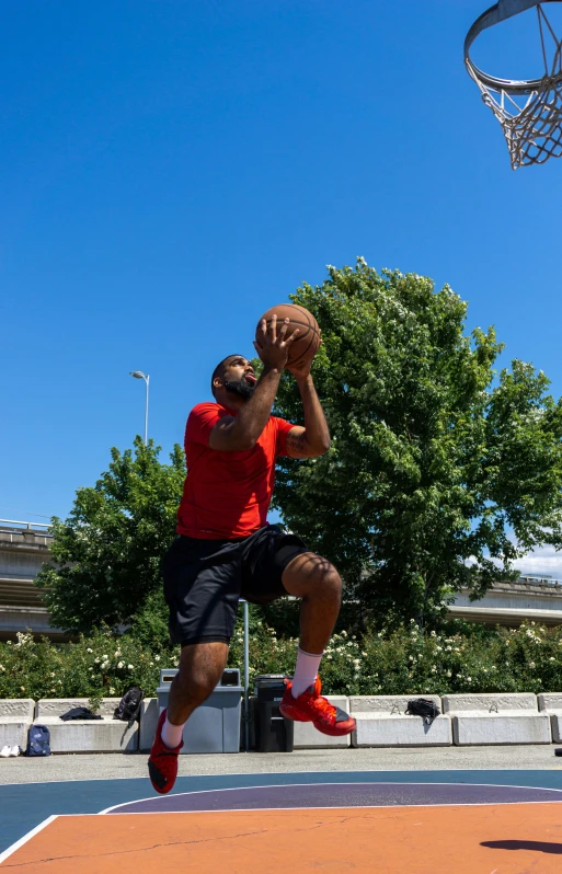 a man that is jumping in the air with a basketball, by Washington Allston, 15081959 21121991 01012000 4k, on a parking lot, mid action, square