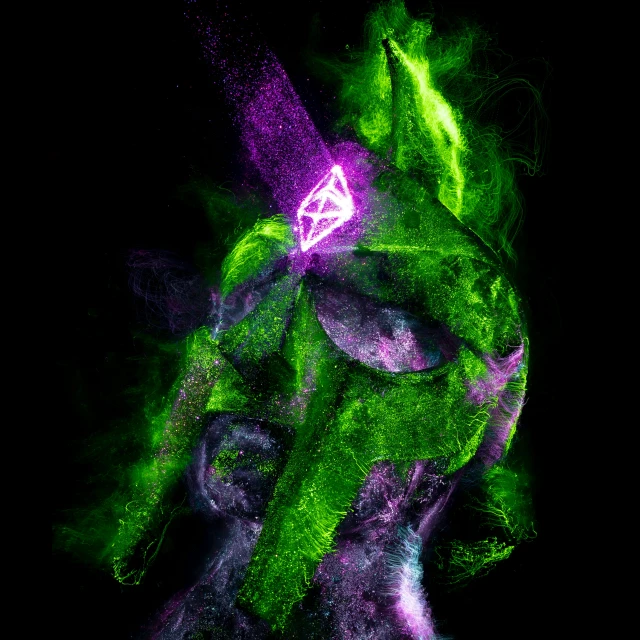 a woman with a glowing diamond on her head, trending on deviantart, conceptual art, purple and green fire, morphing dog head, profile picture 1024px, wizard casting acid splash