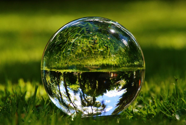 a clear crystal ball in the grass