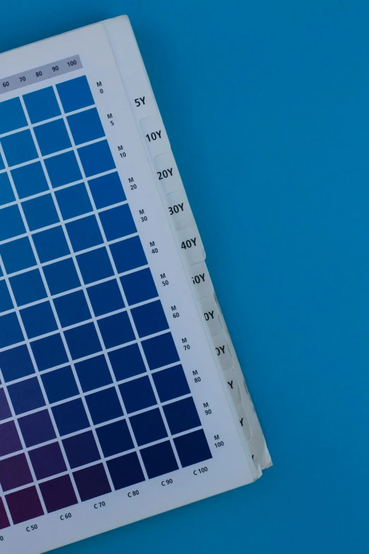 a pantone chart on a blue background, a screenprint, trending on unsplash, detail shot, pixelate, measurements, screen printed