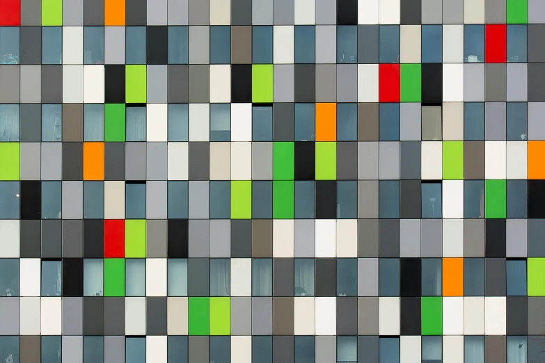 a wall that has many different colored squares on it, inspired by Bauhaus, unsplash, shades of grey, green square, peter guthrie, high - resolution photograph