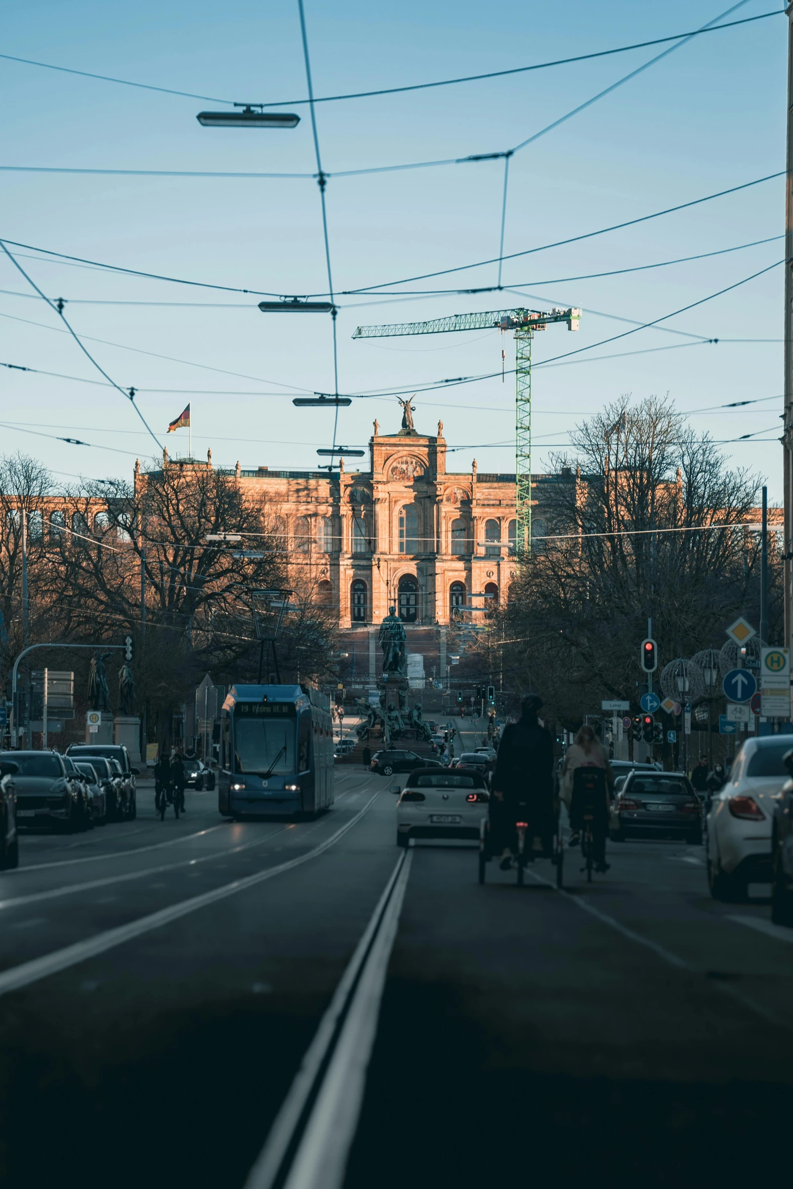 a long line of cars in the city