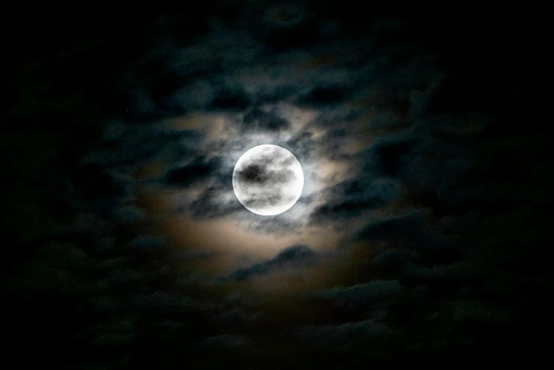 a full moon is visible with dark clouds