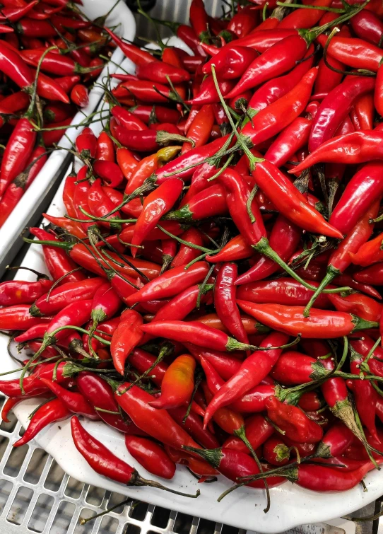 a pile of red hot peppers sitting on top of a table, a picture, trending on pexels, happening, south east asian with long, 💋 💄 👠 👗, instagram post, sprawling