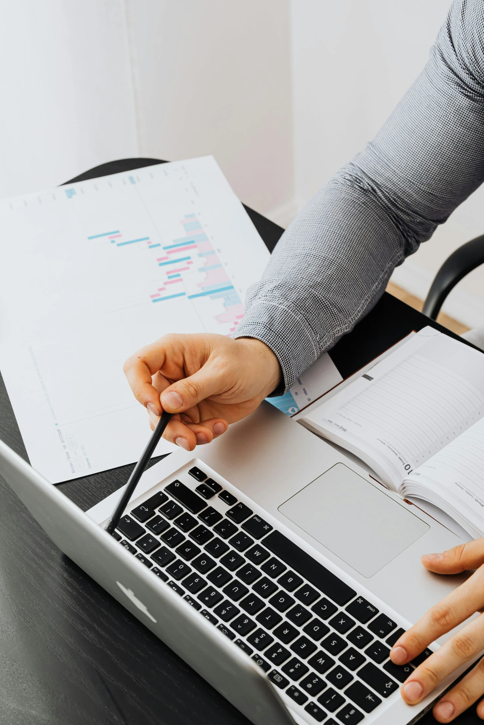 a woman sitting at a desk using a laptop computer, trending on unsplash, analytical art, holding a clipboard, formulas, low quality photo, thumbnail