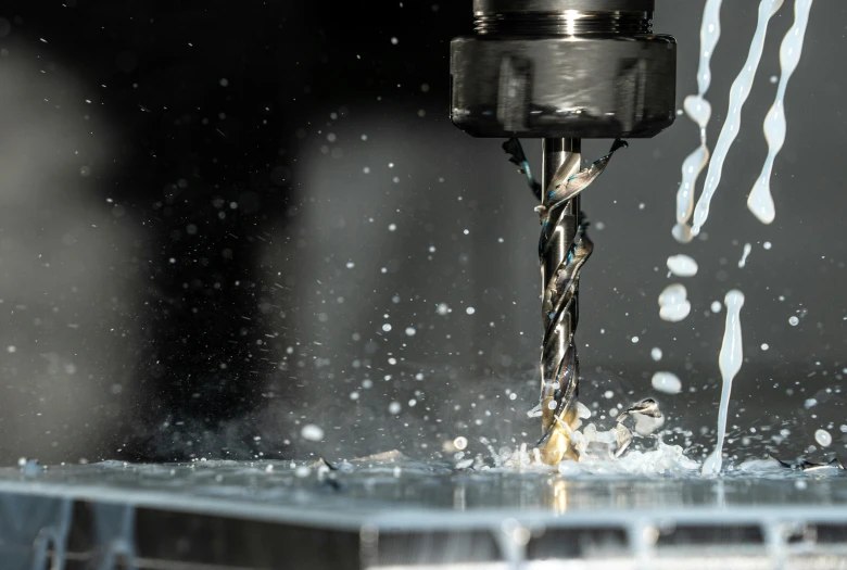 a close up of a machine cutting a piece of metal, an engraving, unsplash, simulation of water splashes, profile pic, mill, tungsten