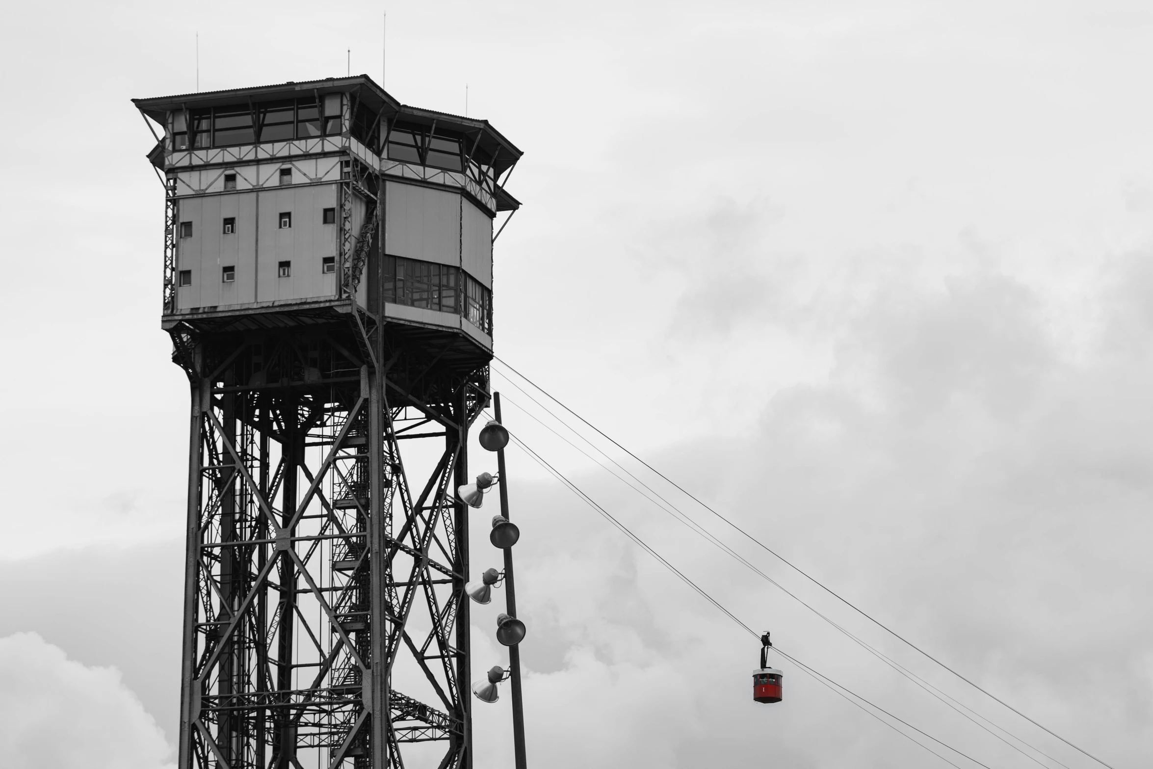 black and white pograph of an abandoned water tower