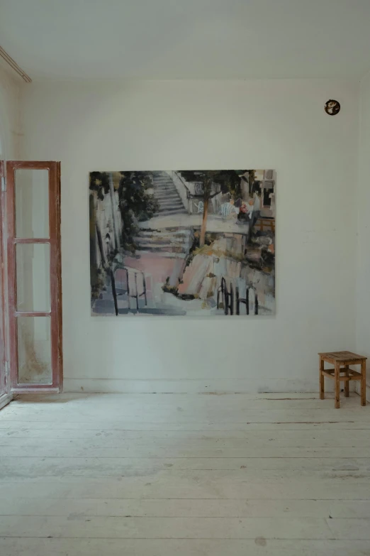 an empty room with a painting on the wall, a painting, by Jonas De Ro, anna nikonova, storefront, indoor picture, overview