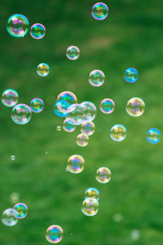 bubbles floating in the sky on a lawn